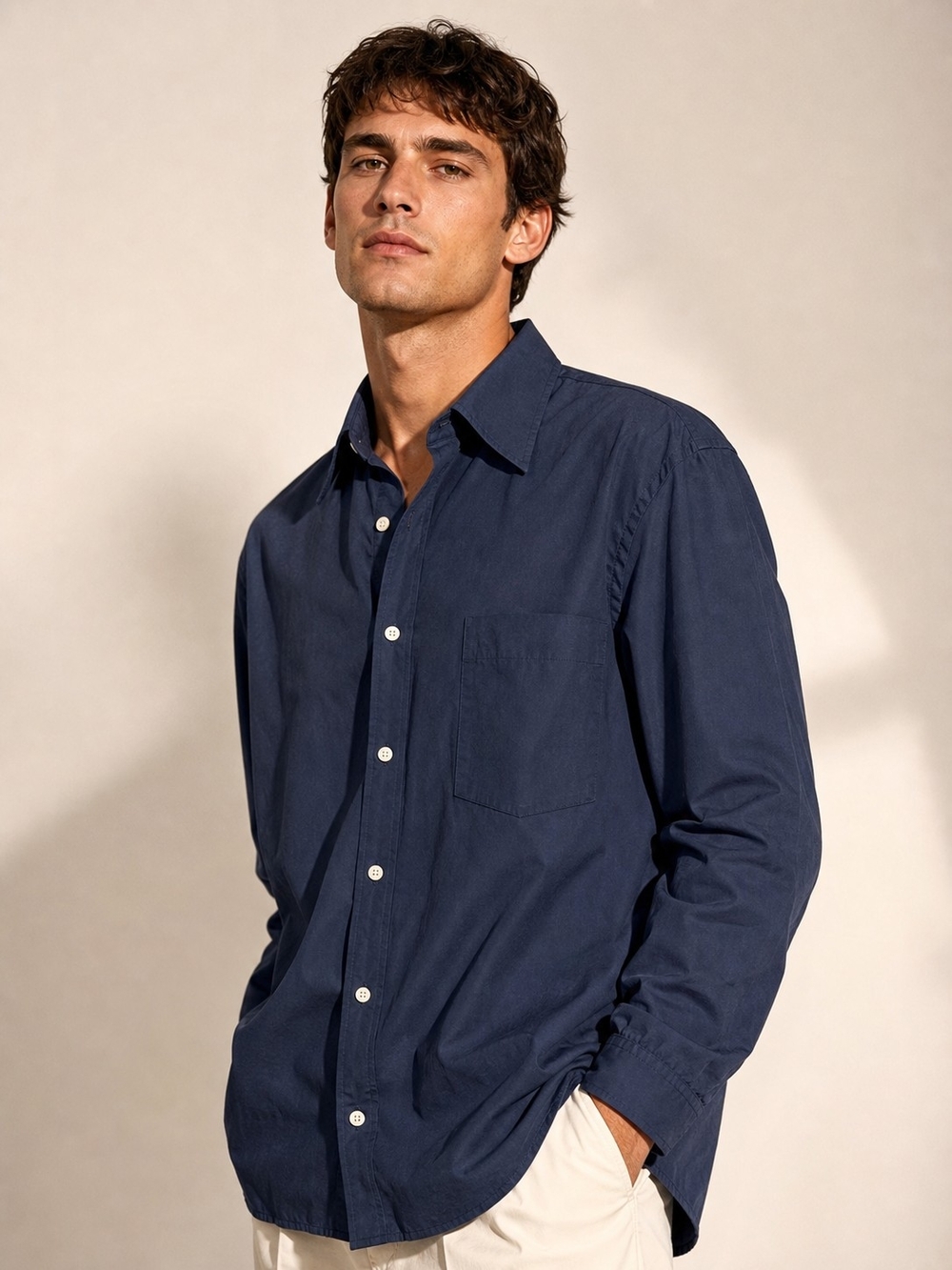 New Eddie Bauer Cotton Deep Navy Long-Sleeve Button Shirt. Tall.